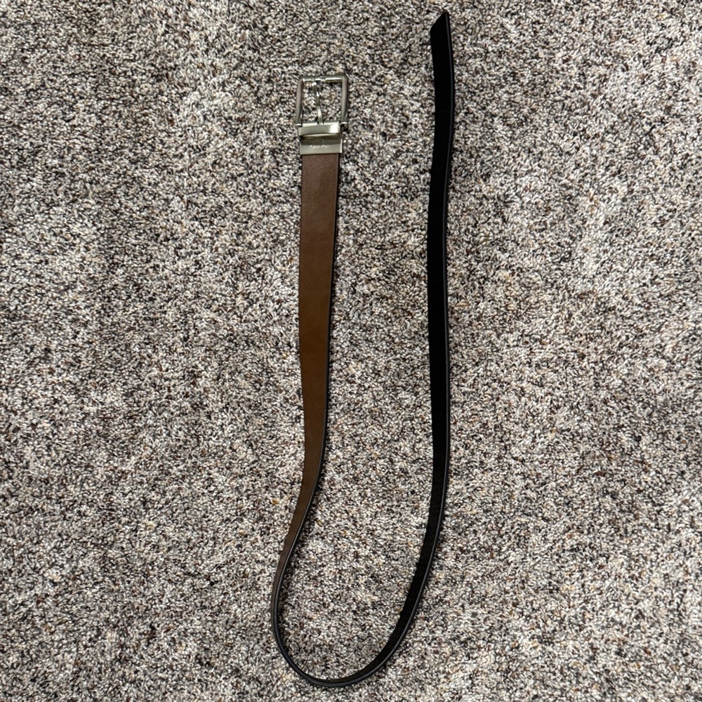 Calvin Klein Reversible Brown and Black Leather Belt w/Silver Buckle —FAST SHIP